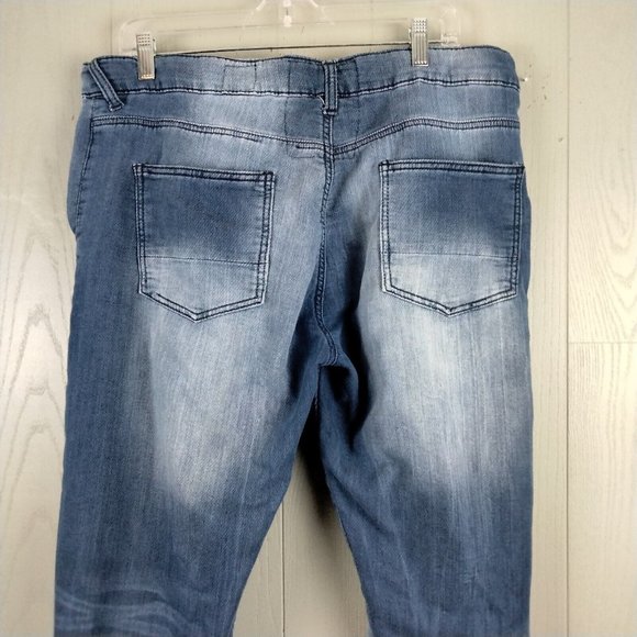 Men's Slim Straight jogger style Jeans - medium wash Blue, distressed. Unisex - Picture 8 of 11